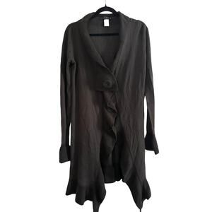 TWIN-SET Ruffle Front Large Buttons Angora Long Cardigan Dark Fairy Whimsigoth M